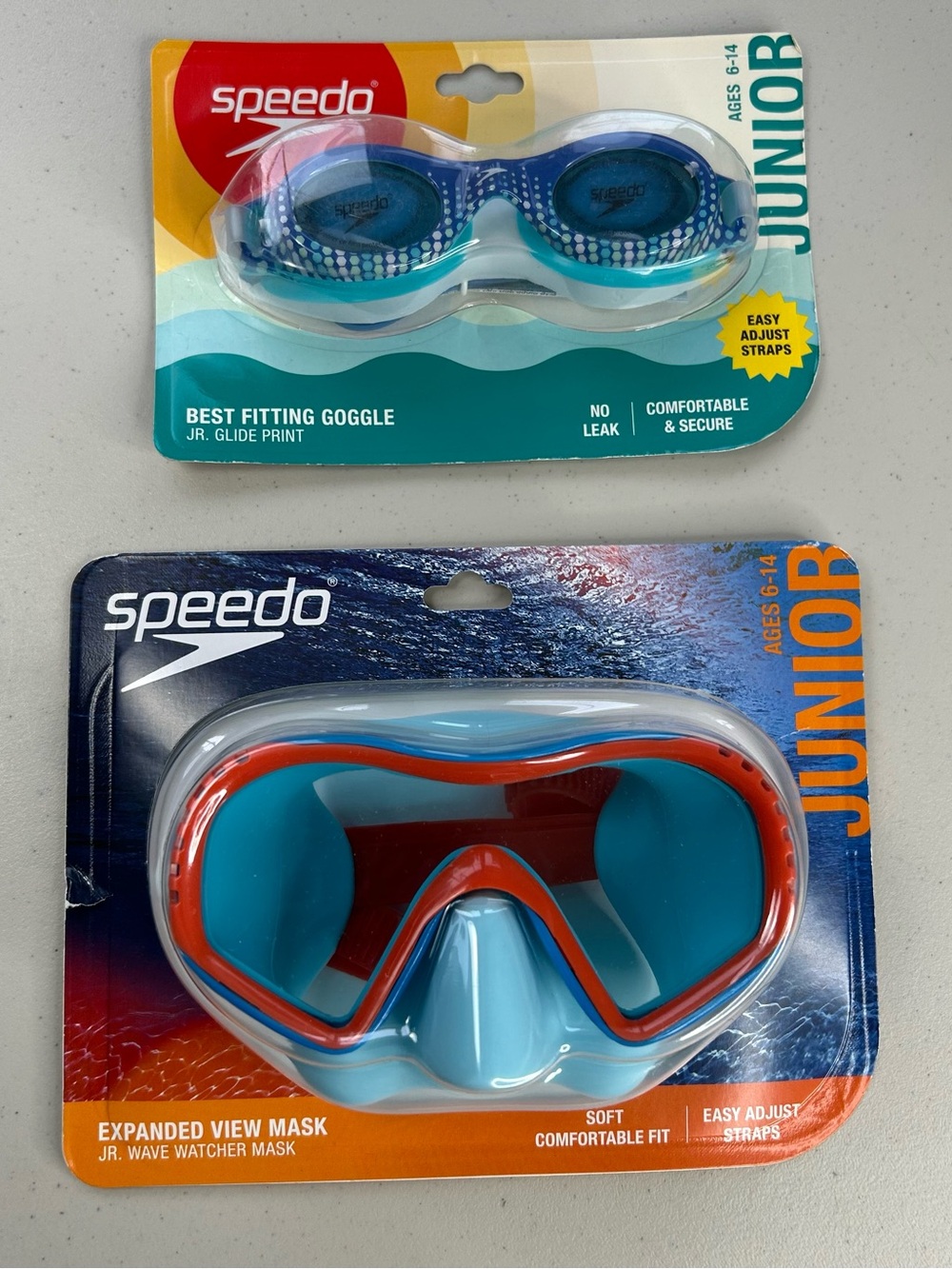 Speedo Swimming Goggles Junior Size Ages 6-14 Bundle Of 2 Orange Blue